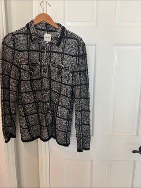 NIC+ZOE Black and White Windowpane Tweed Jacket